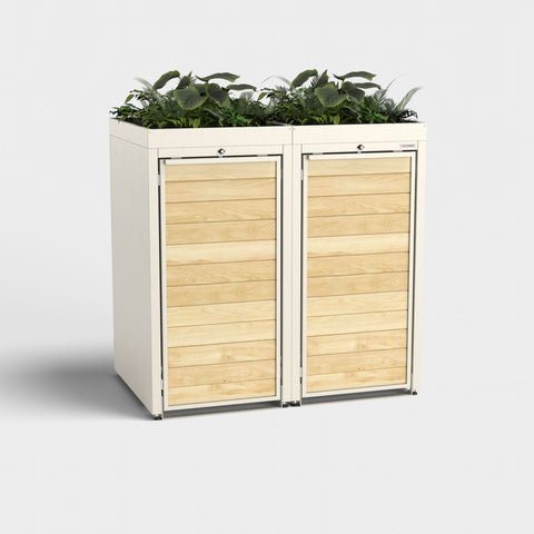 To-personers affaldsbeholder Holzmichl med plantedæk i RAL9001.