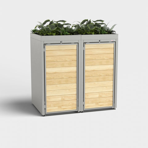 To-personers affaldsbeholder Holzmichl med plantedæk RAL 9007 fra BIO Stefan.