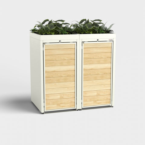 To-personers affaldsbeholder Holzmichl med planter på taget, farve RAL 9010.