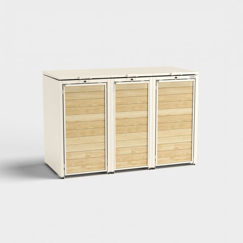 Dreiteilige Mülltonnenbox Holzmichl RAL9001 von BIO Stefan.