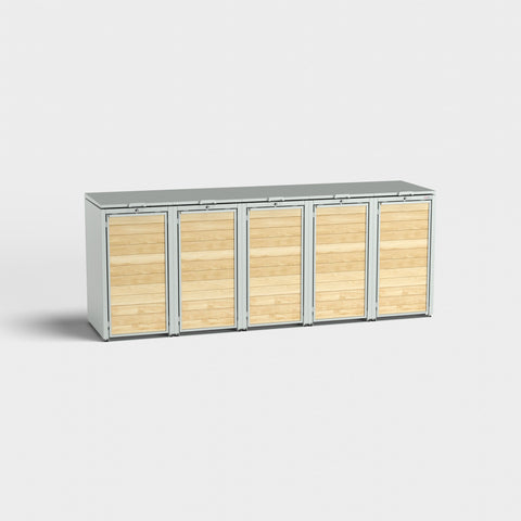 Mülltonnenbox Holzmichl aus Holz mit fünf Fächern in RAL7035 von BIO Stefan.