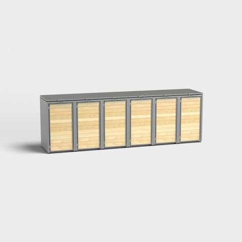 Mülltonnenbox aus Holz und Metall, Modell Holzmichl 6, Farbe RAL9007.