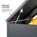 Gray waste garbage can box from Holzmichl with soft-open lid with gas pressure damper.