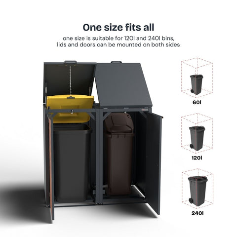 BIO Stefan Holzmichl Box pour poubelles de 120l et 240l, avec des couvercles à monter des deux côtés.