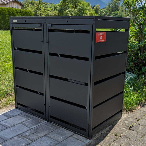 Cutie pentru pubele BIO Stefan Dagobert antracit, 2 boxuri de 120l, independentă pe pavaj în fața grădinii