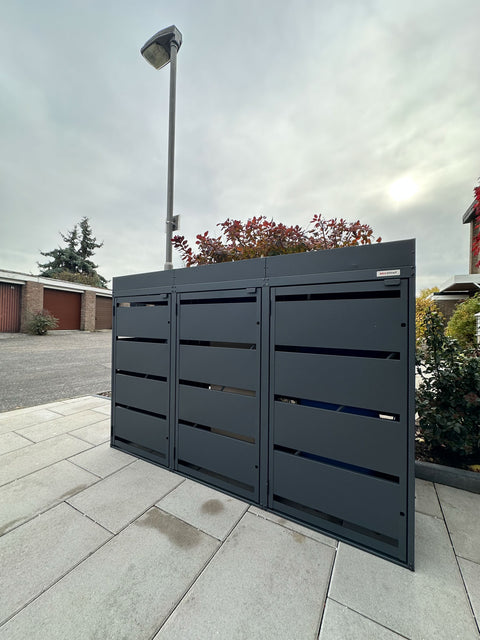 Mülltonnenbox Dagobert 3er mit Pflanzdach in Anthrazit für 120 Liter Tonnen
