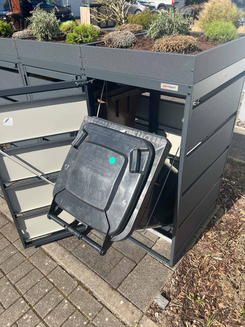 Mülltonnenbox Dagobert 3er mit Pflanzdach in Anthrazit für 120 Liter Tonnen