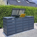 BIO Stefan Dagobert Mülltonnenbox 4er 240l in Anthrazit, zwei geöffnete Deckel mit sichtbaren Tonnen