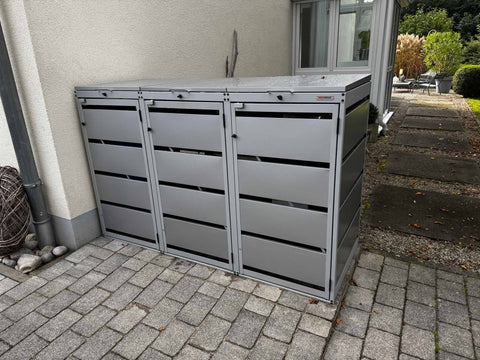 Dagobert garbage bin box 3 boxes in gray aluminum for 120L