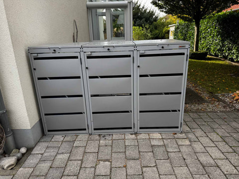 Dagobert garbage bin box 3 boxes in gray aluminum for 120L