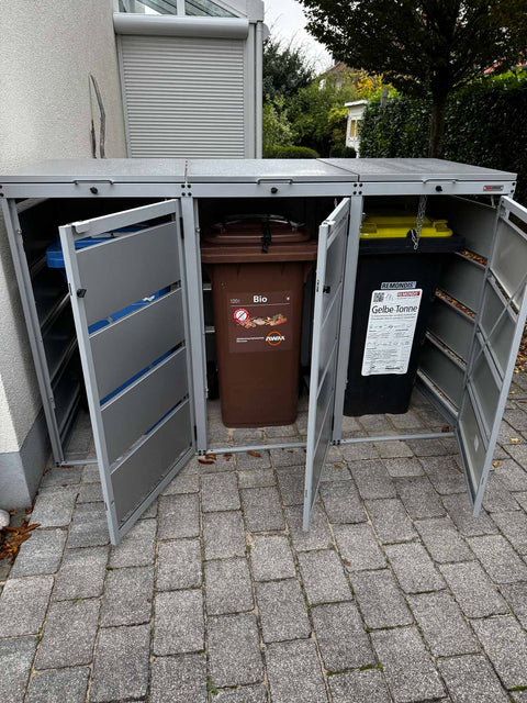 Dagobert garbage bin box 3 boxes in gray aluminum for 120L