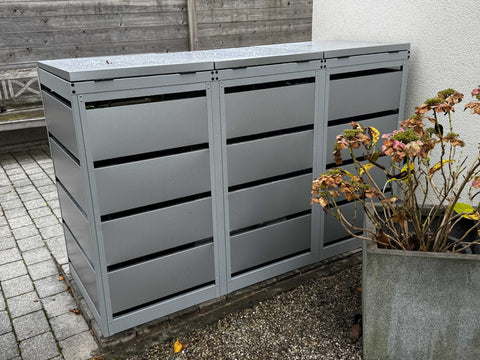 Dagobert garbage bin box 3 boxes in gray aluminum for 120L