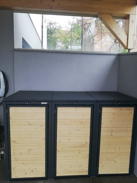 Mülltonnenbox Holzmichl 3er mit Deckel und Holzfront 