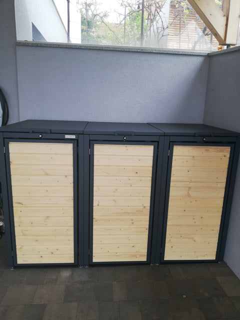 Mülltonnenbox Holzmichl 3er mit Deckel und Holzfront 