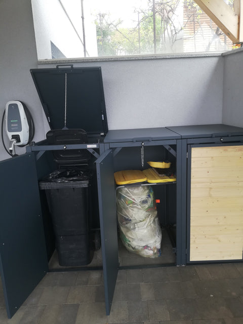 Mülltonnenbox Holzmichl 3er mit Deckel und Holzfront 