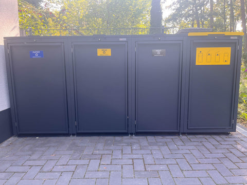 Mülltonnenbox Stahlfred 3er Kombination mit Paketbox in Anthrazit