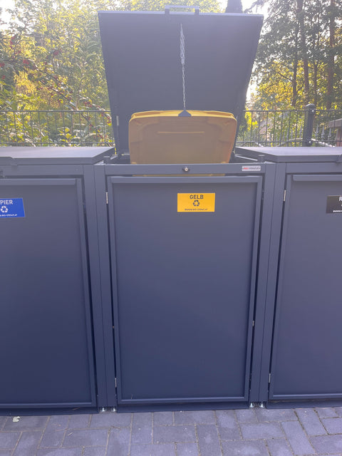 Mülltonnenbox Stahlfred 3er Kombination mit Paketbox in Anthrazit