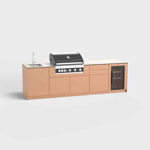 Cucina da esterno Emma (4 moduli) - Lavello | Griglia | Cassetto | Frigorifero