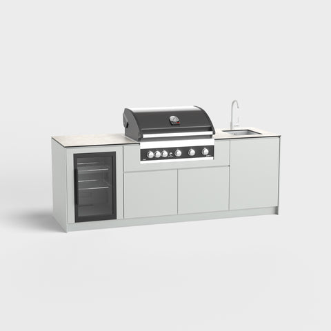 Outdoorküche Mia mit Kühlschrank, Grill und Spüle RAL7035.