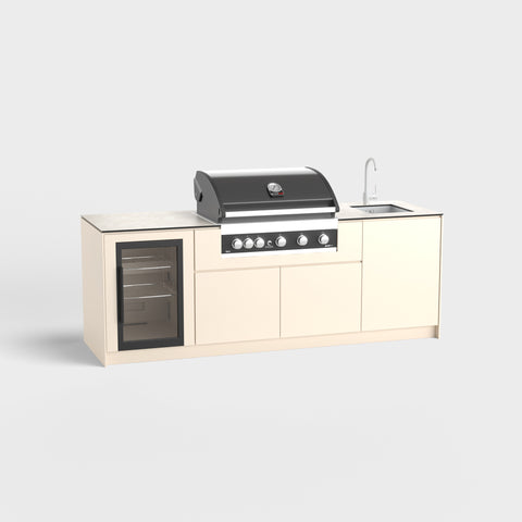 Outdoorküche Mia mit Kühlschrank, Grill und Spüle in RAL9001.