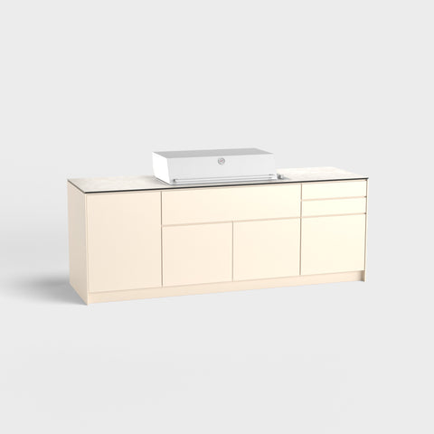 Outdoor kitchen Mia in cream with cabinet, grill, and drawer, RAL9001.