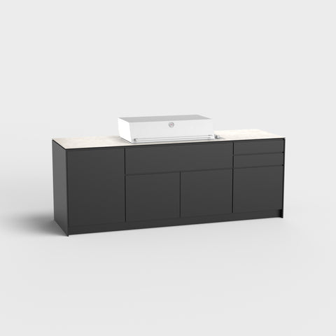 Outdoor kitchen Mia with cabinet and grill in RAL9005.