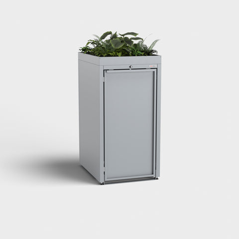 Cutie pentru pubele Stahlfred RAL 7045 cu acoperire pentru plante.