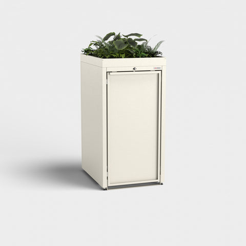 Cutie pentru pubele Stahlfred în RAL9001 cu acoperiș pentru plante.