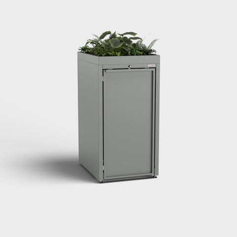 Cutie pentru pubele Stahlfred RAL9007 cu acoperiș pentru plante.