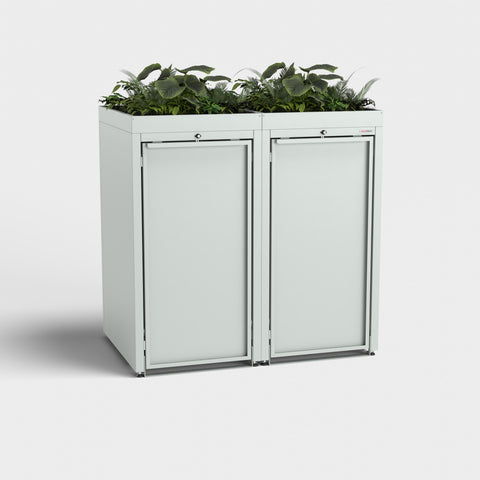 Stahlfred Mülltonnenbox mit Pflanzdach in RAL7035.