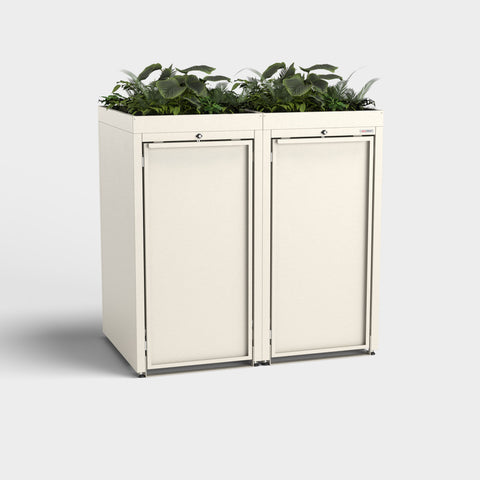 Stahlfred Mülltonnenbox RAL9001 mit Pflanzdach.
