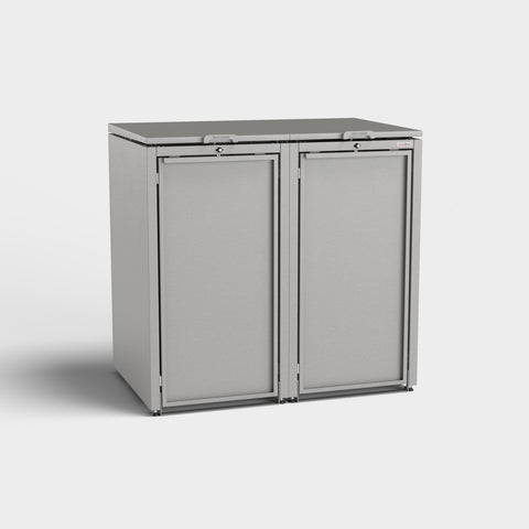 Stahlfred Mülltonnenbox in grauem RAL 9007, mit zwei verschließbaren Türen.