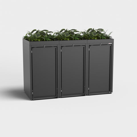 Sort 3-delt affaldsbeholder Stahlfred med plante tag.