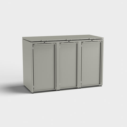 Mülltonnenbox Stahlfred 3er in RAL9007.