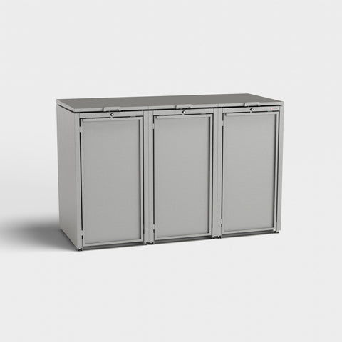 Tredobbelt Stahlfred-skraldespandsskab i grå, model RAL 9007.
