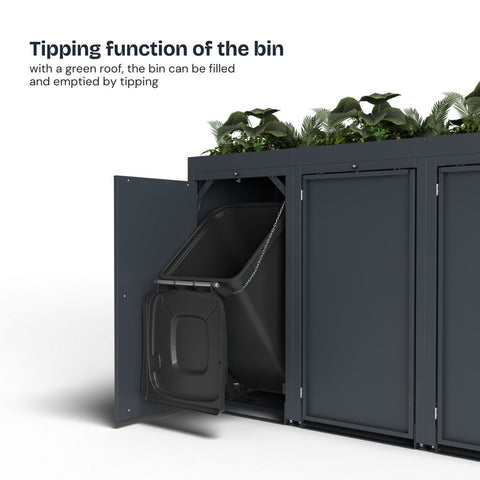 Garbage can box from BIO Stefan with greenery and tilt function for easy emptying.