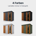 Lamellot Gartenhaus Metall in 4 Farben: Anthrazit, Schwarz, Silber und Grün, Lamellen immer in Holzoptik