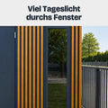 Lamellot Gartenhaus Metall: viel Tageslicht durch das senkrechte Polycarbonat-Fenster