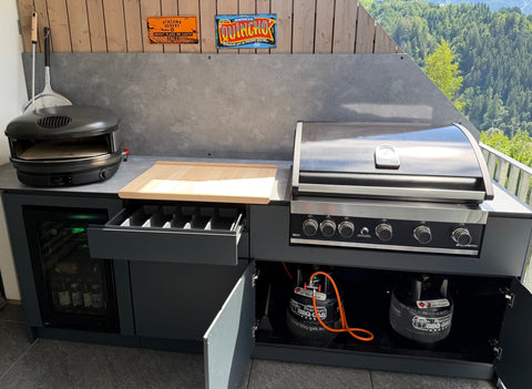 Outdoorküche in Anthrazit mit Pizzaofen und Kühlschrank (Kundenfoto 3)
