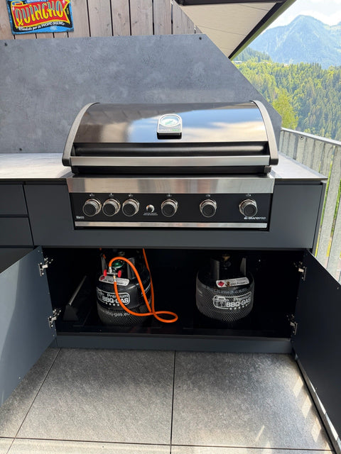 Outdoorküche in Anthrazit mit Pizzaofen und Kühlschrank (Kundenfoto 7)