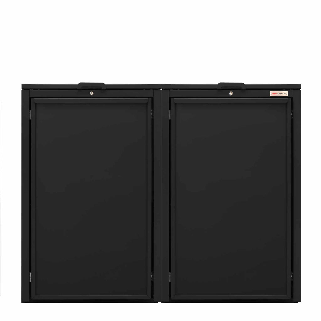 Schwarz (RAL9005) Schwarz Stahlfred von BIO Stefan - Mülltonnenbox, Mülltonnenbox 2er mit Deckel black Farbe Schwarz mit Klappdeckel