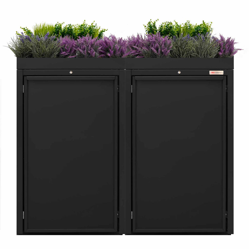 Black (RAL9005) Stahlfred by BIO Stefan - Planting roof for garbage can box, garbage can box 2er 9005 color black with planting roof