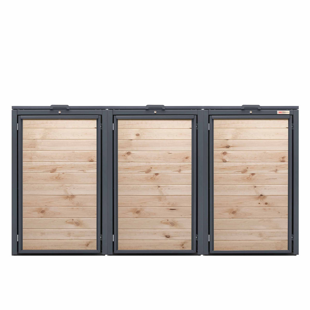 Anthrazit (RAL7016) Der Holzmichl von BIO Stefan - Deckel für Mülltonnenbox, Mülltonnenbox 3er mit Deckel 7016 Farbe Anthrazit mit Klappdeckel