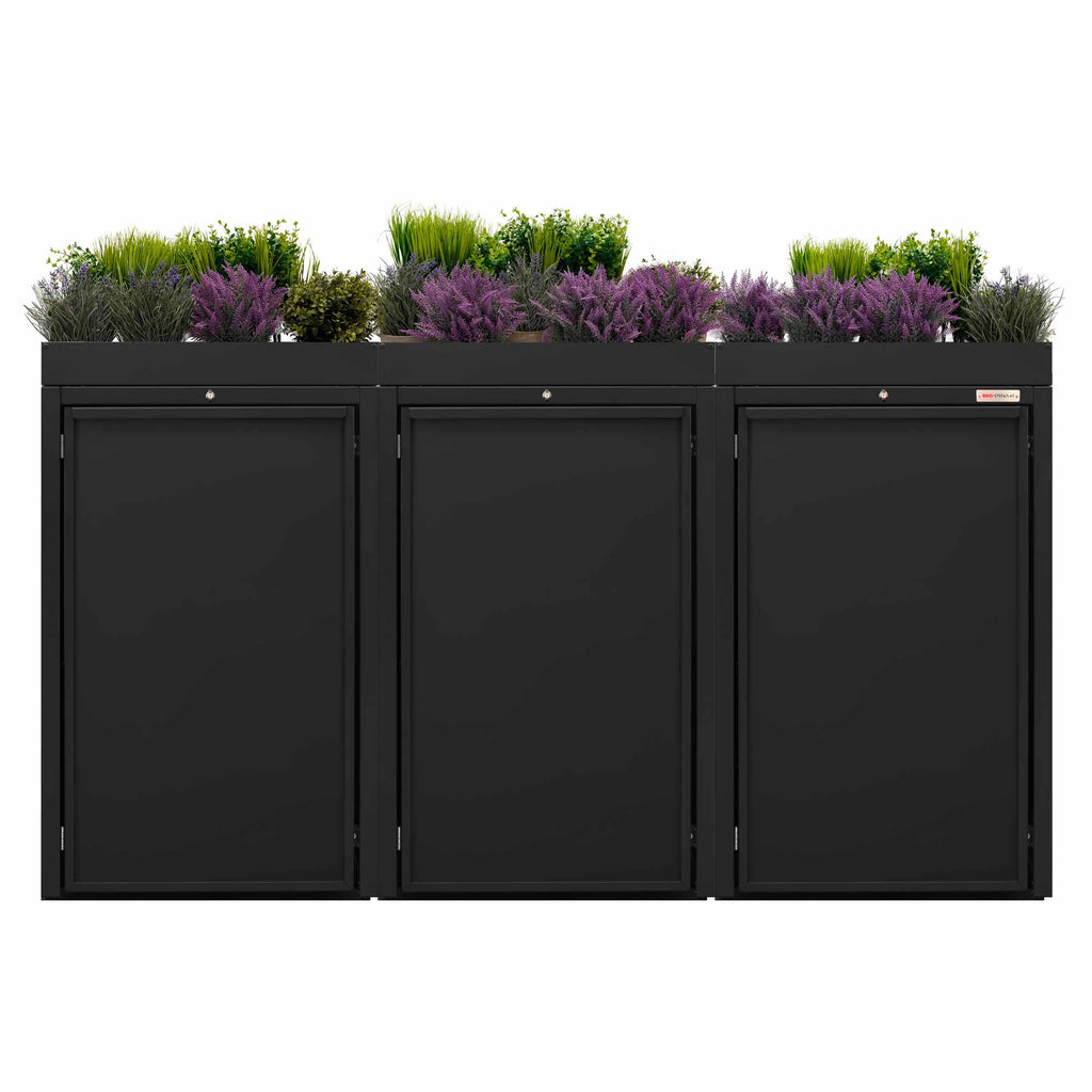 Black (RAL9005) Stahlfred by BIO Stefan - Planting roof for garbage can box, garbage can box 3er with planting roof Black garbage can cladding color Black with planting roof