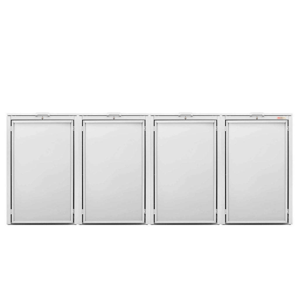 Weiß (RAL9016) Mülltonnenbox 4er Mülltonnenbox mit Deckel Weiss Metall verzinkt 9016 RAL Farbe Brilliantweiß mit Klappdeckel