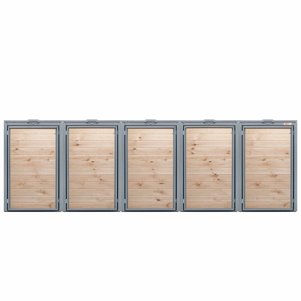 Grau (RAL7045) Der Holzmichl von BIO Stefan - Pflanzdach für Mülltonnenbox, Mülltonnenbox 5er mit Klappdeckel 240l Farbe Telegrau mit Klappdeckel