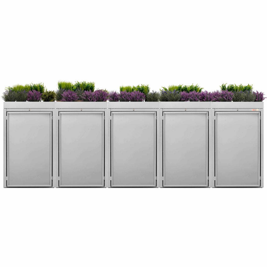 Light gray (RAL7035) Stahlfred by BIO Stefan - Planting roof for trash can box, trash can box 5er with planting roof 7035 color light gray with planting roof
