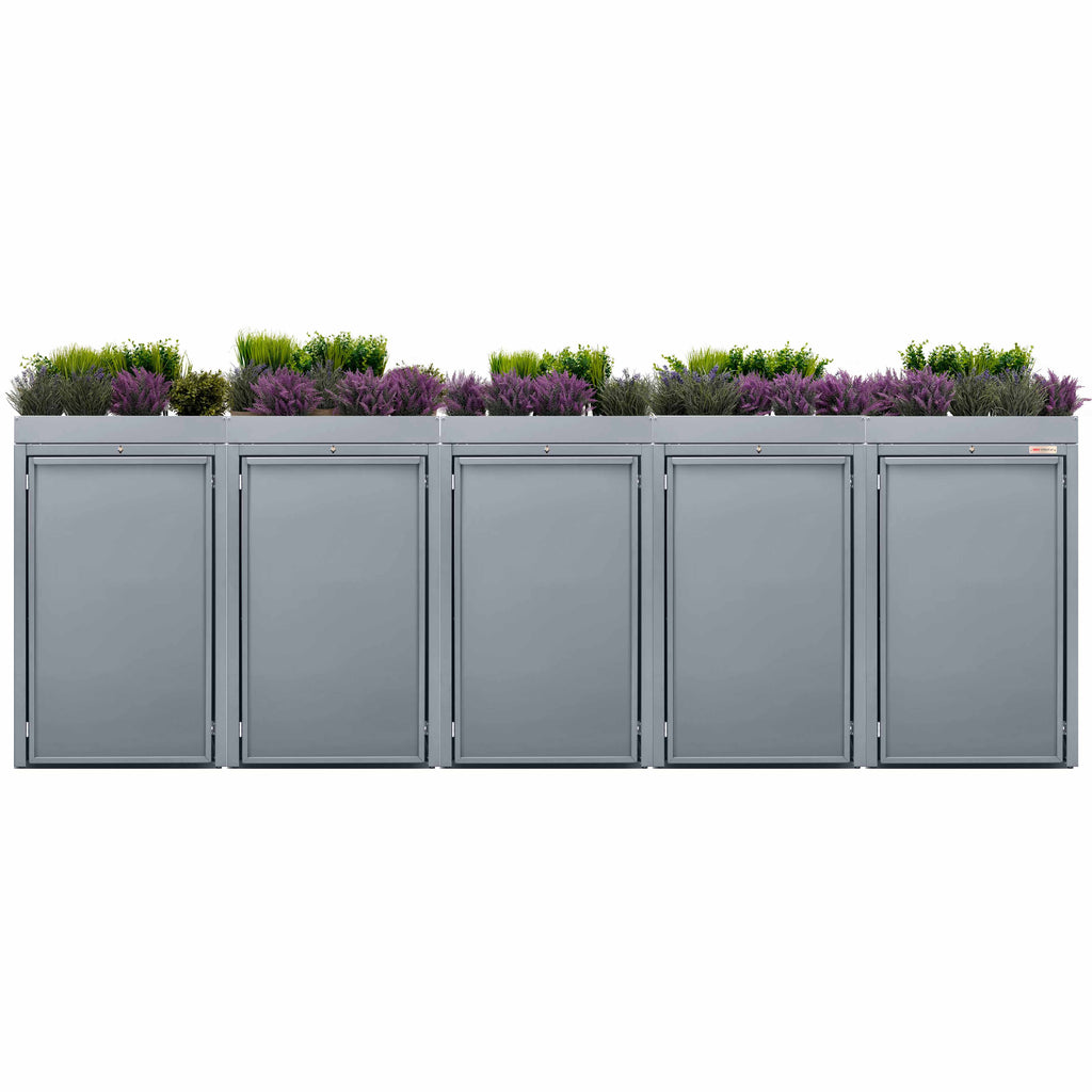 Gray (RAL7045) Stahlfred by BIO Stefan - Planting roof for trash can box, trash can box 5er with planting roof 7045 color telegrey with planting roof