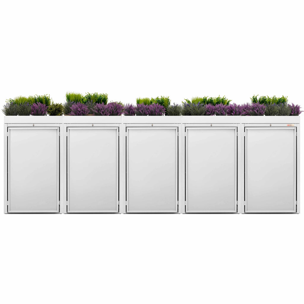 White (RAL9016) Stahlfred by BIO Stefan - Planting roof for trash can box, trash can box 5er with planting roof White 9016 color Brilliant white with planting roof