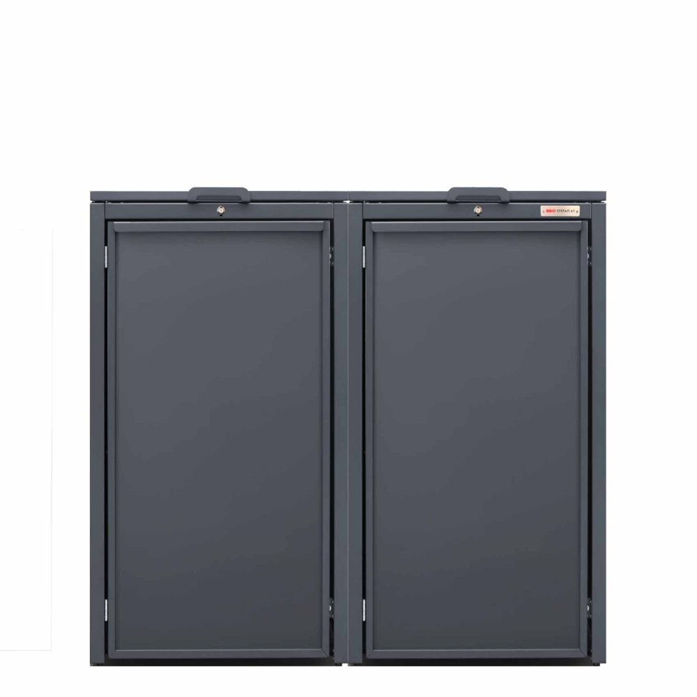 Anthracite (RAL7016) garbage can box 2er 120 Stahlfred from BIO Stefan - hinged lid for garbage can box, garbage can box 2er with lid 7016 color anthracite with hinged lid